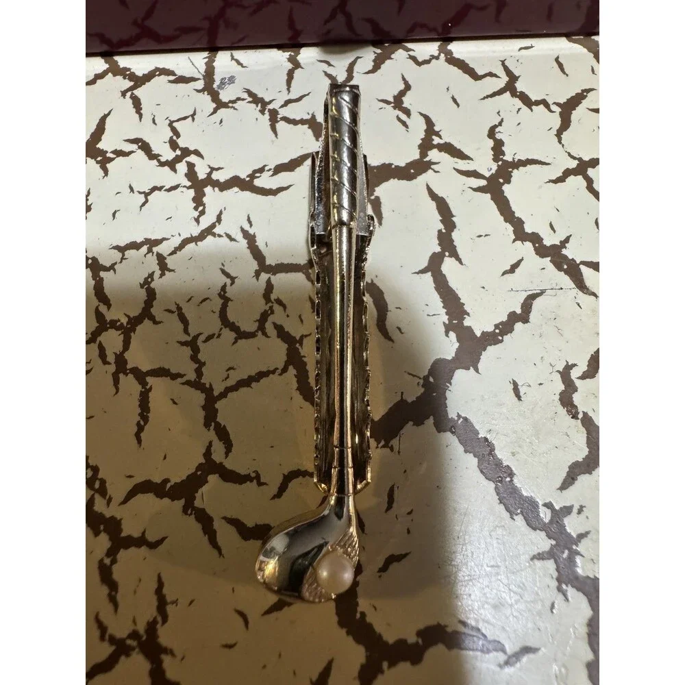 Vintage Golf Club Money Or Tie Clip With Faux Pearl